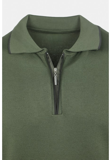 Ανδρική Χακί Μπλούζα Polo με Φερμουάρ