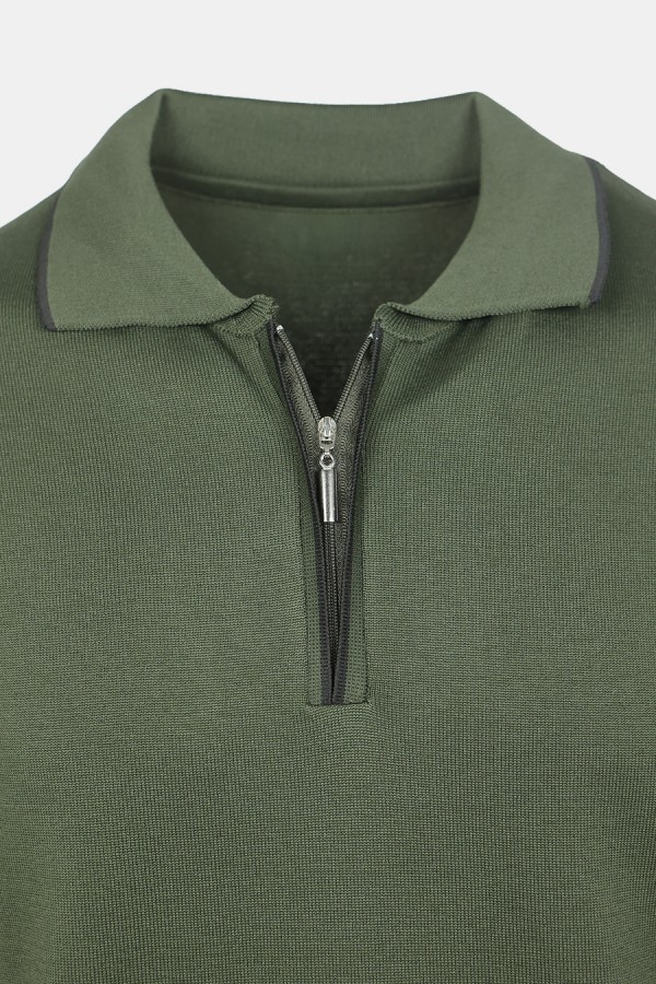 Ανδρική Χακί Μπλούζα Polo με Φερμουάρ