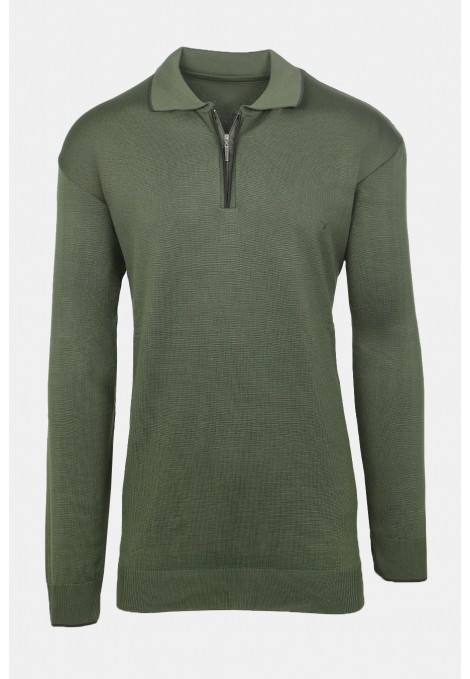 Ανδρική Χακί Μπλούζα Polo με Φερμουάρ