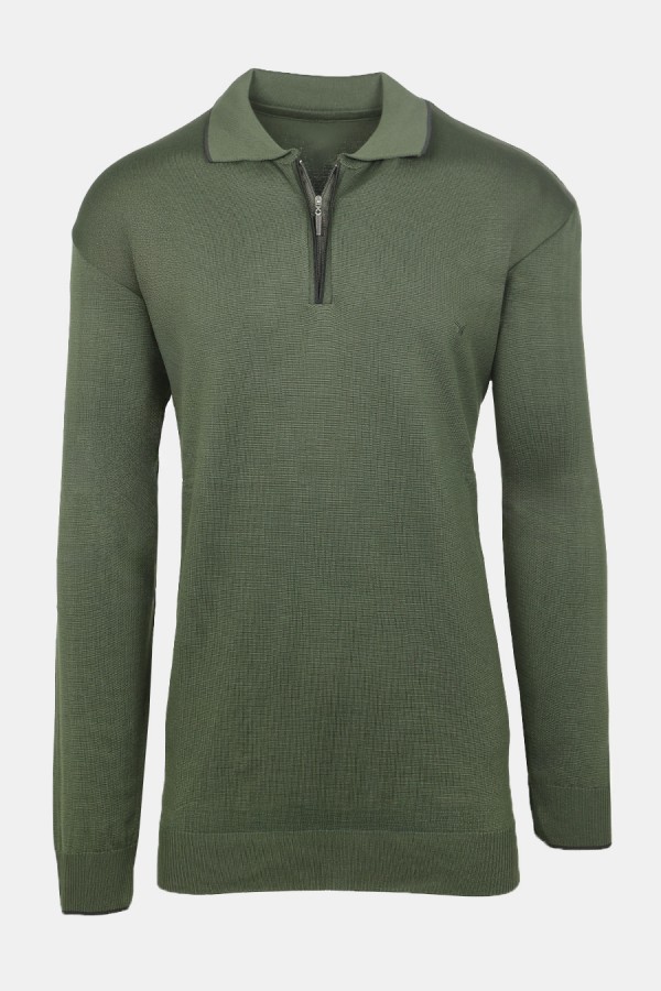 Ανδρική Χακί Μπλούζα Polo με Φερμουάρ