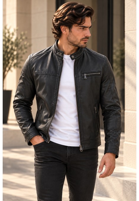 Men's black F.leather Jacket