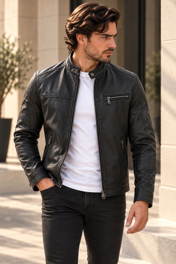 Men's black F.leather Jacket