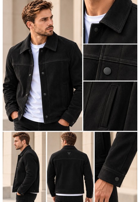 Men's Black Suede-Effect Jacket