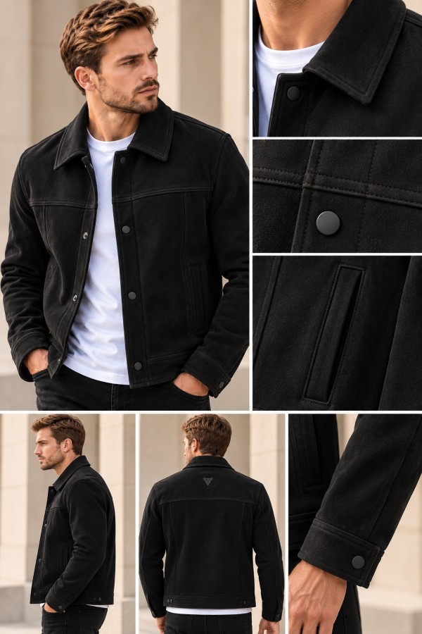 Men's Black Suede-Effect Jacket
