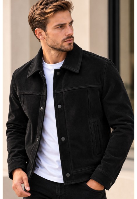 Men's Black Suede-Effect Jacket