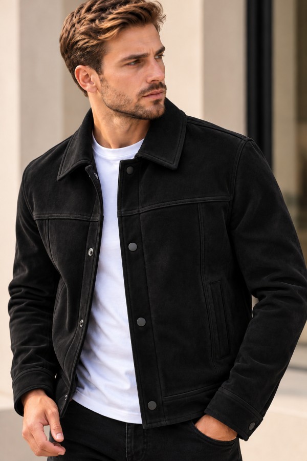 Men's Black Suede-Effect Jacket