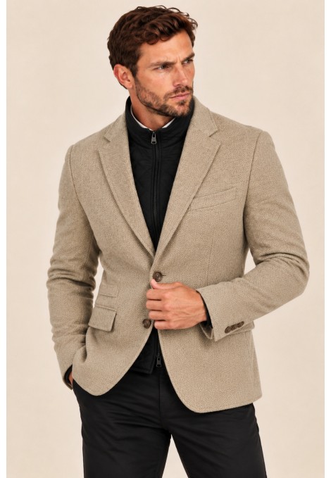 Men’s Beige Blazer with Detachable Quilted Piece