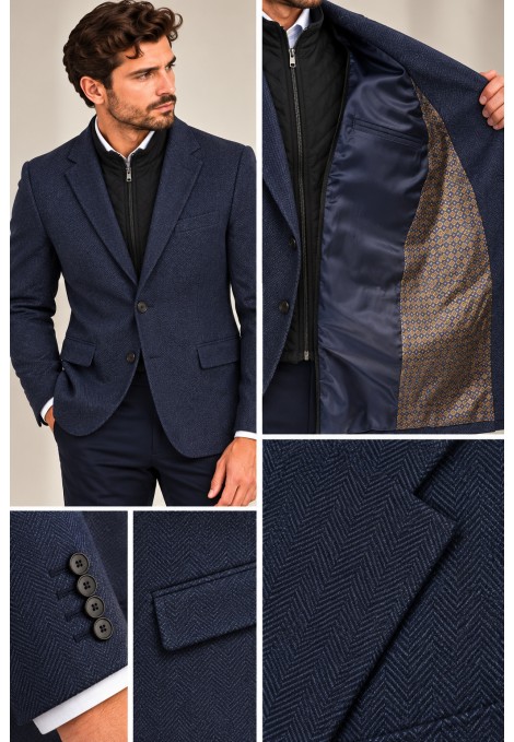 Men’s Blue Blazer with Detachable Quilted Piece