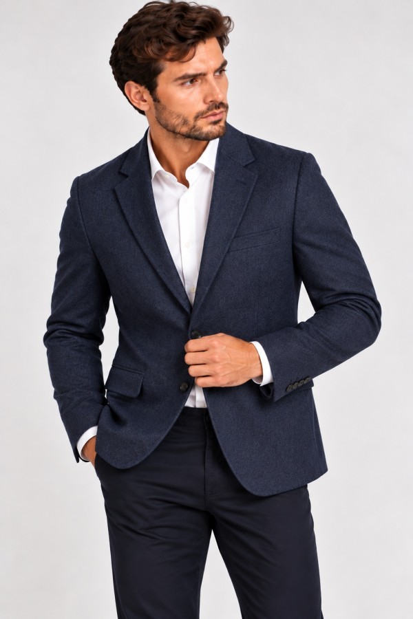Men’s Blue Blazer with Detachable Quilted Piece