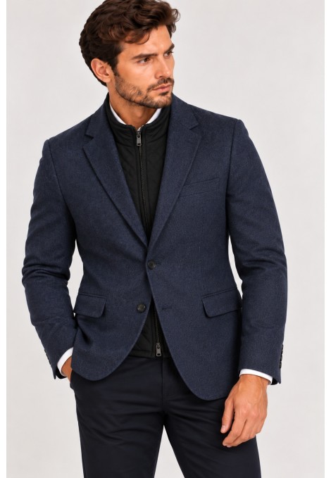 Men’s Blue Blazer with Detachable Quilted Piece