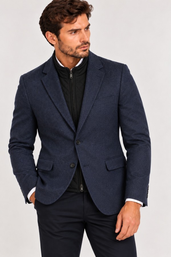 Men’s Blue Blazer with Detachable Quilted Piece