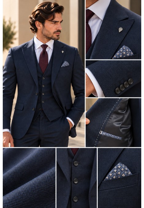 Men's dark blue Suit- Mixed Wool