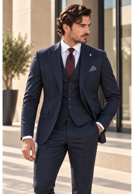Men's dark blue Suit- Mixed Wool