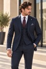 Ανδρικό σκούρο μπλε Κοστούμι- Mixed Wool