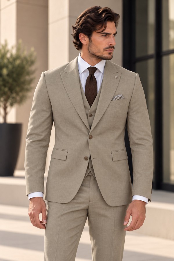 Ανδρικό καφέ Κοστούμι- Mixed Wool