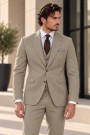 Ανδρικό καφέ Κοστούμι- Mixed Wool